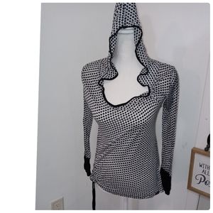 Prana black & white polka dot sheer hoodie  Size Small●